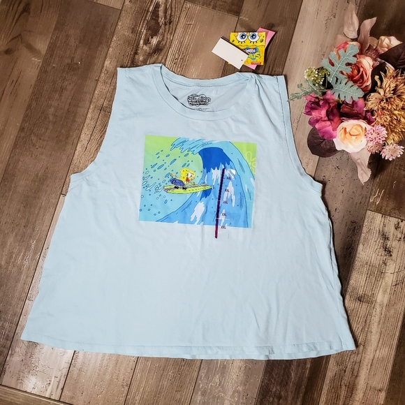 NWT Nickelodeon Women's SpongeBob Surfing Graphic Tank Top - Light Blue XXL - Picture 12 of 14